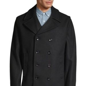 New Michael Kors Stretch Wool Black Peacoat -Large